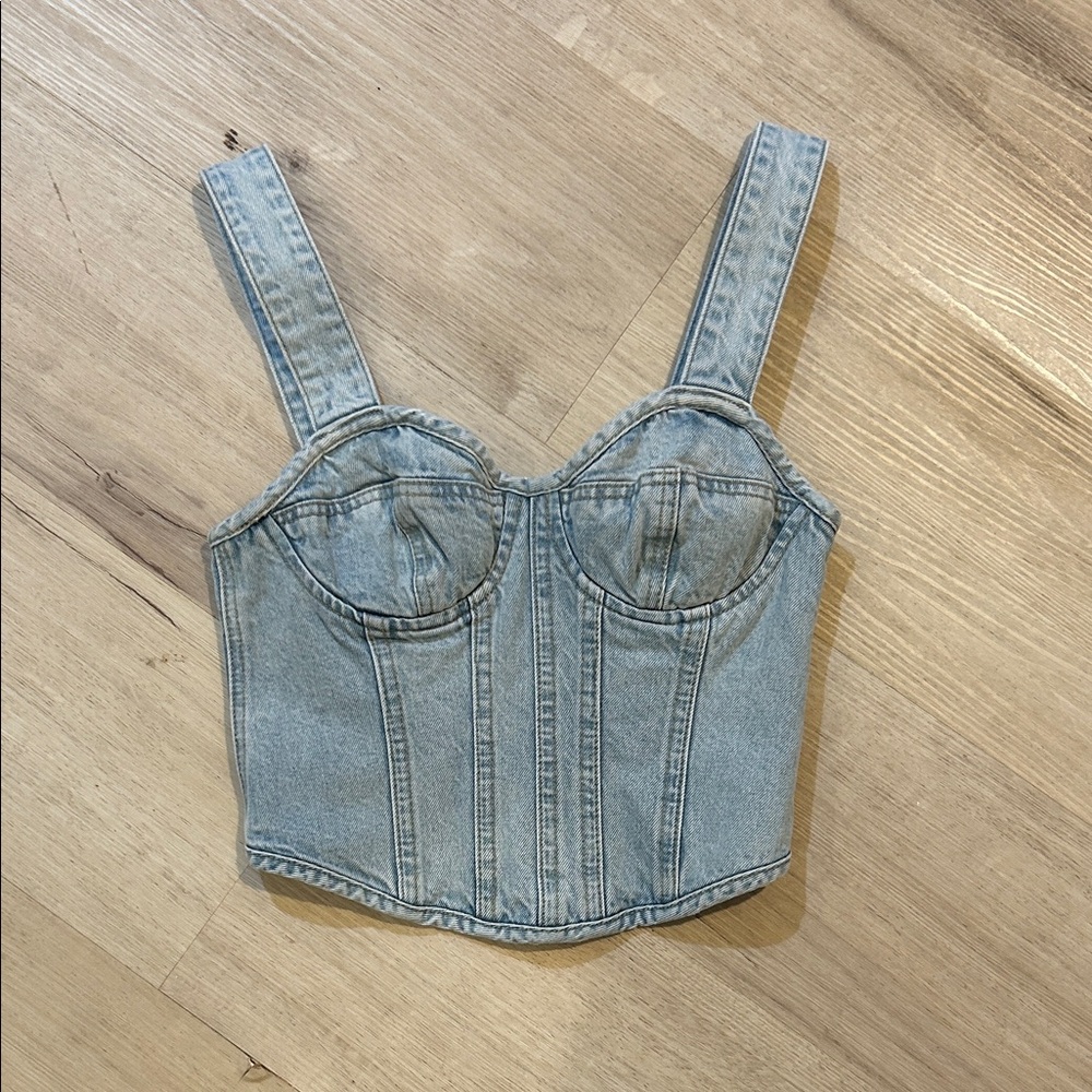 NEW Lovers and Friends Kit Bustier Halter Top In Denim-Light